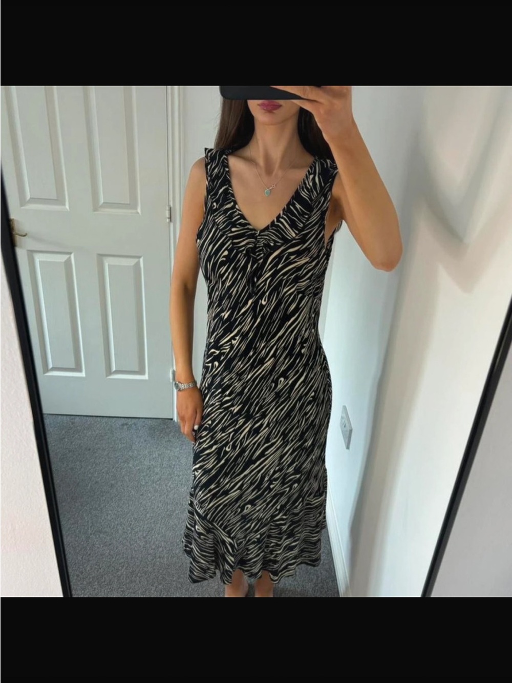 Reformation Vintage Black & Cream V-Neck Midi Dress